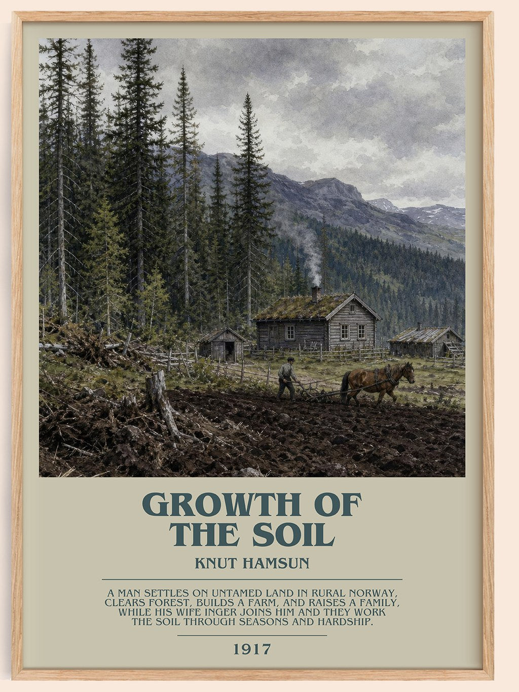 Growth of the Soil bookish book poster by Knut Hamsun – framed literary art print