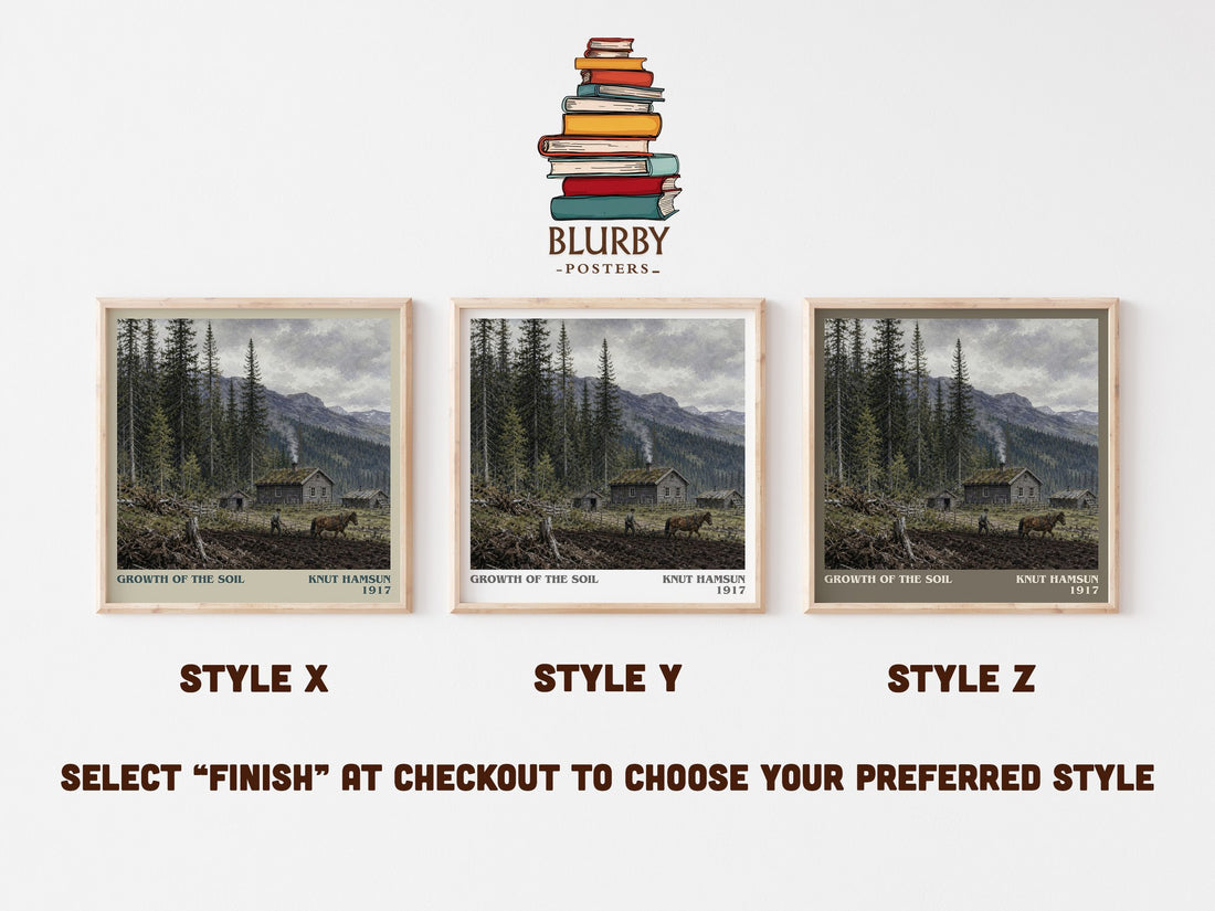Growth of the Soil literary print in frame leaning in hallway – literary fiction wall art (mockup)