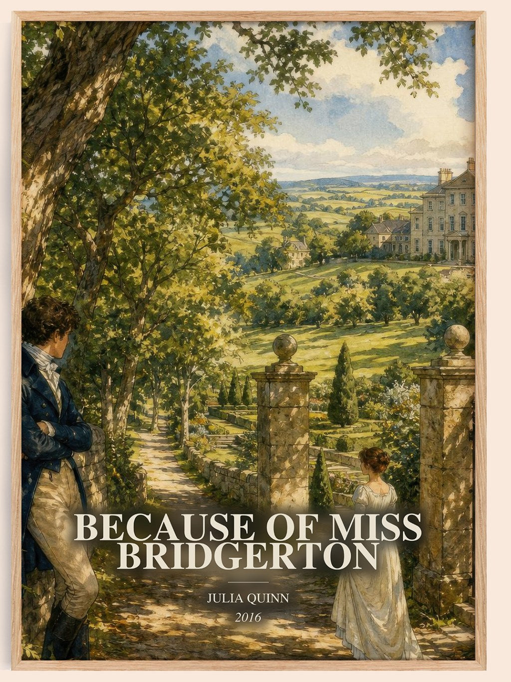 Because of Miss Bridgerton watercolour book poster by Julia Quinn – framed literary art print