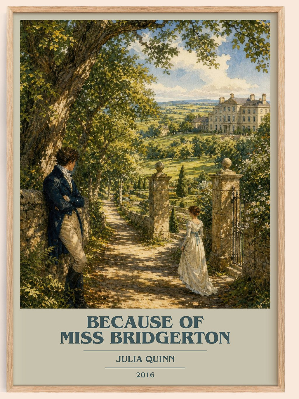 Because of Miss Bridgerton book cover book poster by Julia Quinn – framed literary art print
