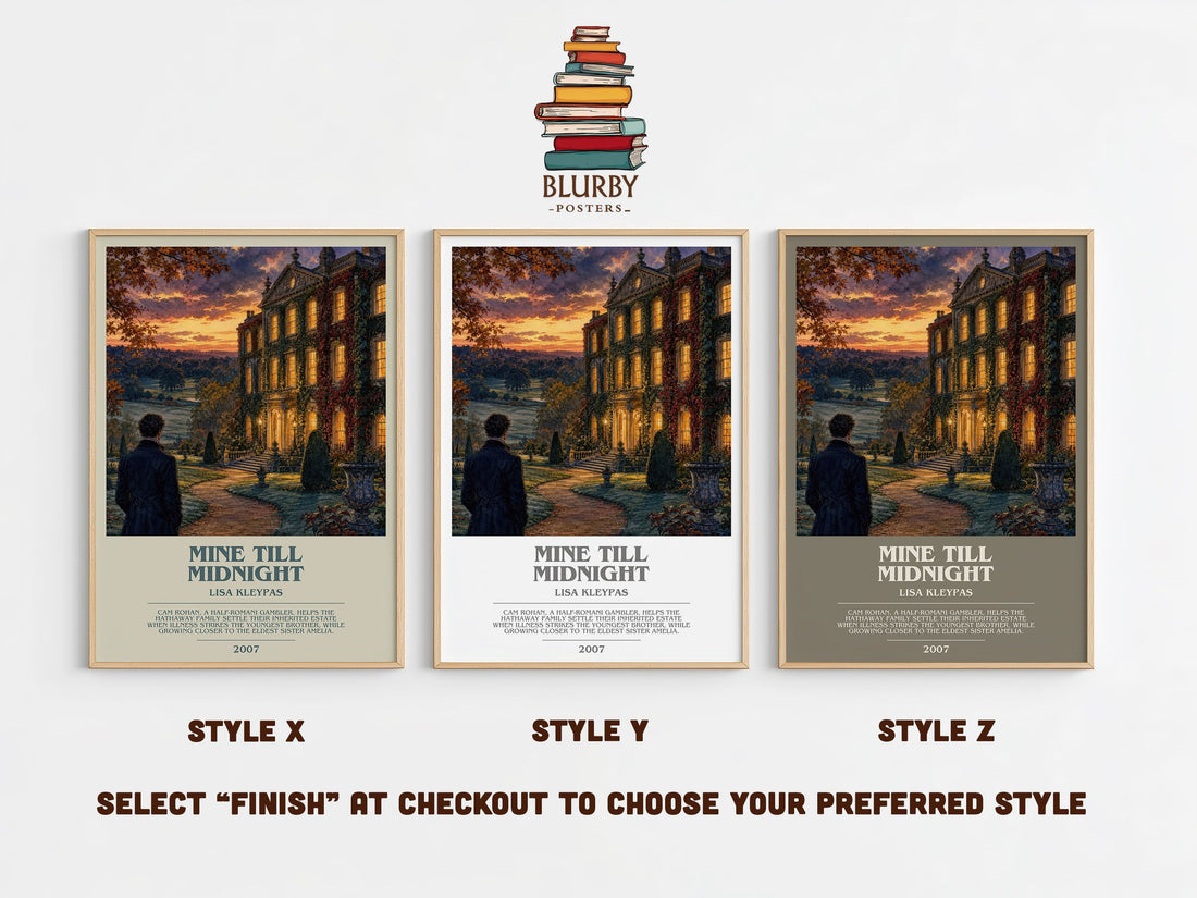 Mine Till Midnight bookish print in frame leaning in hallway – romance wall art (mockup)