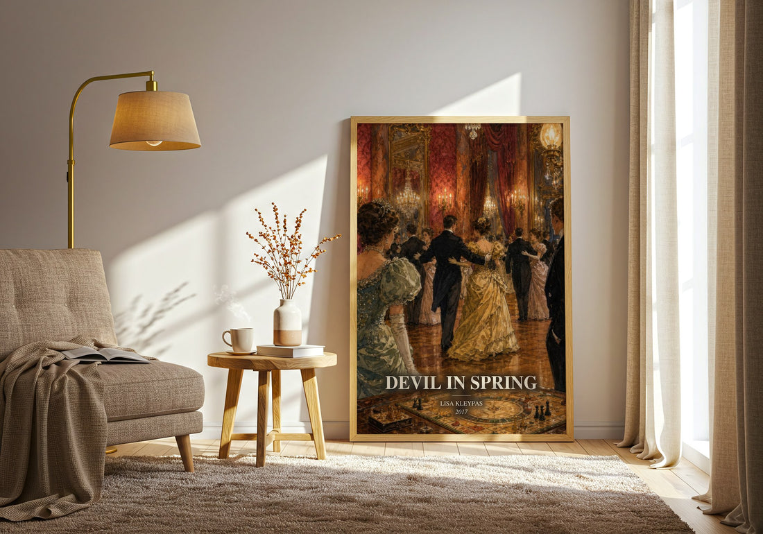 Devil in Spring watercolour print in frame leaning in hallway – romance wall art (mockup)