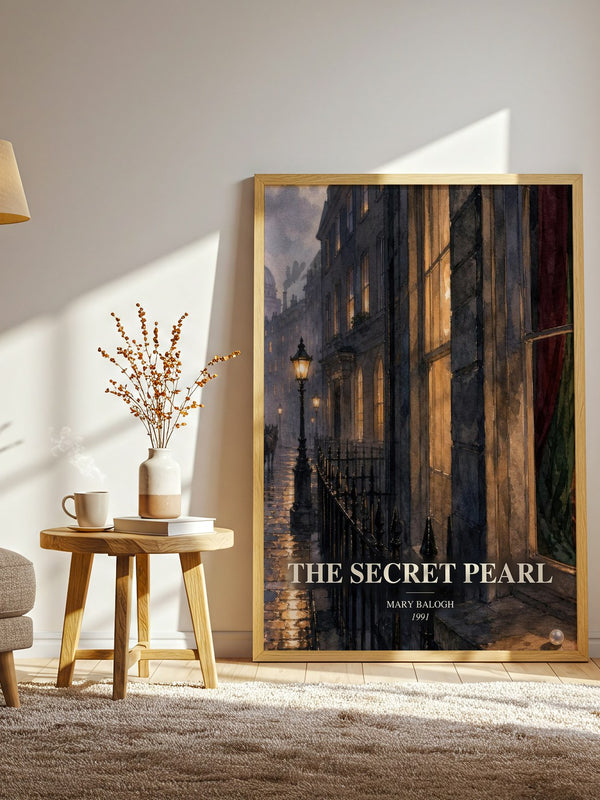 The Secret Pearl watercolour print in frame leaning in hallway – romance wall art