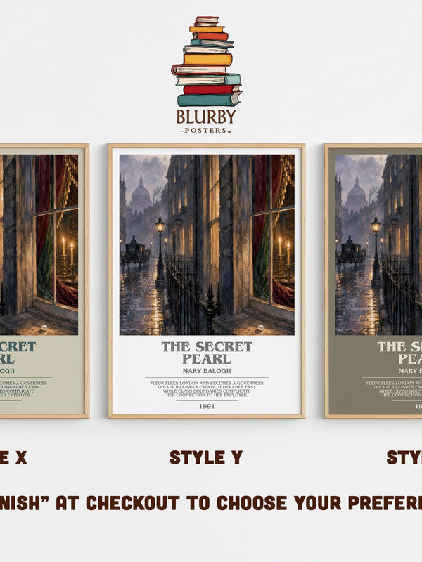 The Secret Pearl bookish print in frame leaning in hallway – romance wall art