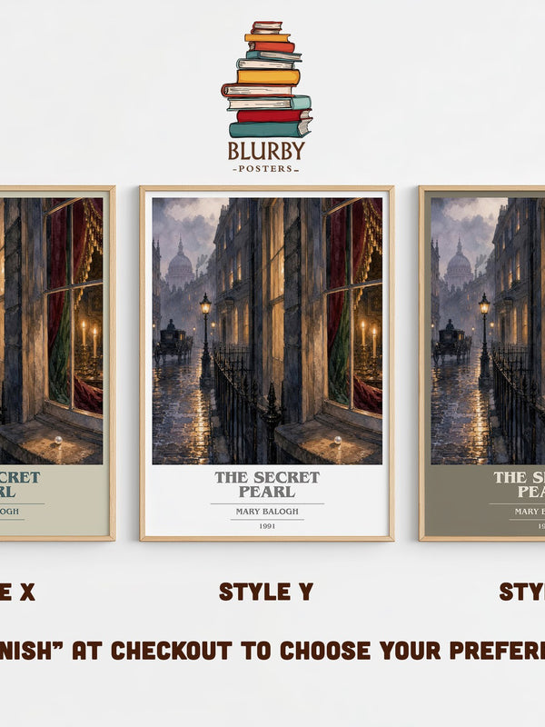 The Secret Pearl book cover print in frame leaning in hallway – romance wall art
