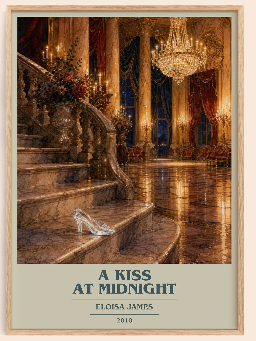 A Kiss at Midnight book cover book poster by Eloisa James – framed literary art print