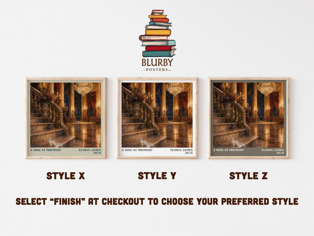 A Kiss at Midnight literary print in frame leaning in hallway – romance wall art (mockup)