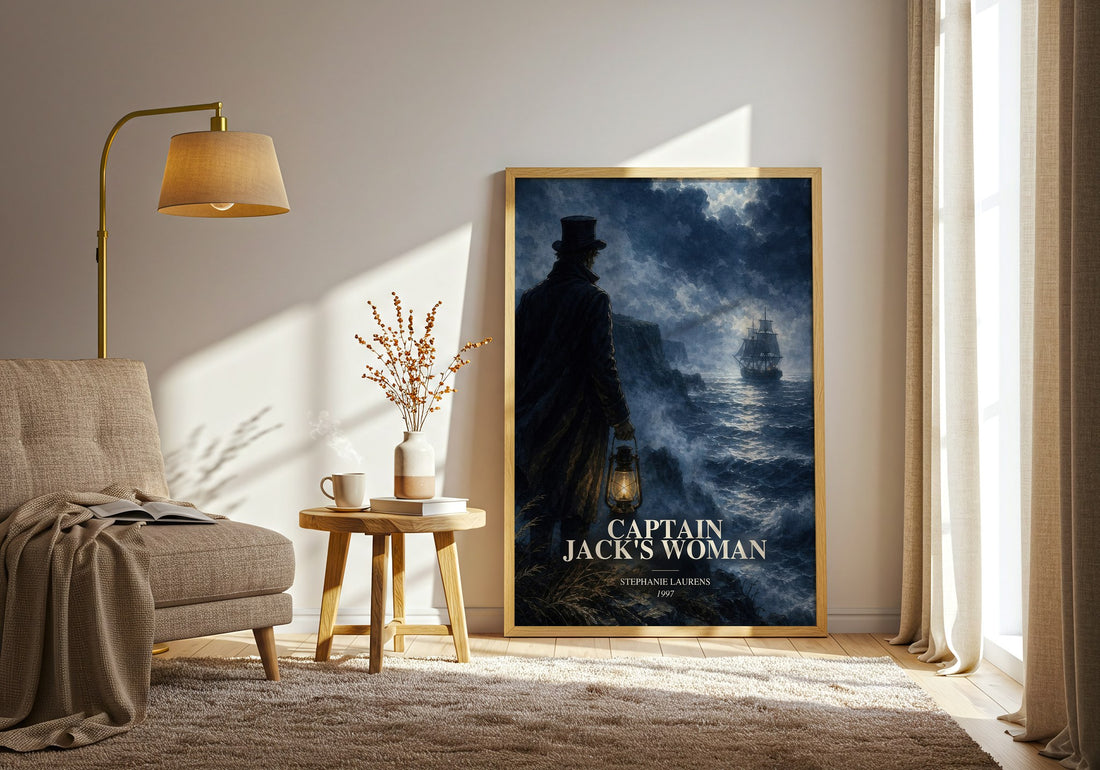 Captain Jack's Woman watercolour print in frame leaning in hallway – romance wall art (mockup)