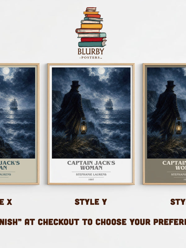 Captain Jack's Woman book cover print in frame leaning in hallway – romance wall art