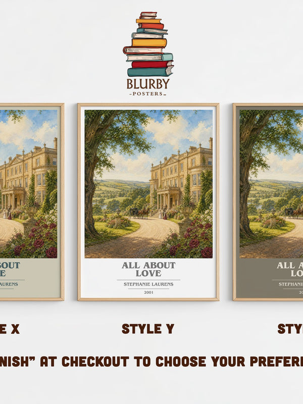 All About Love book cover print in frame leaning in hallway – romance wall art