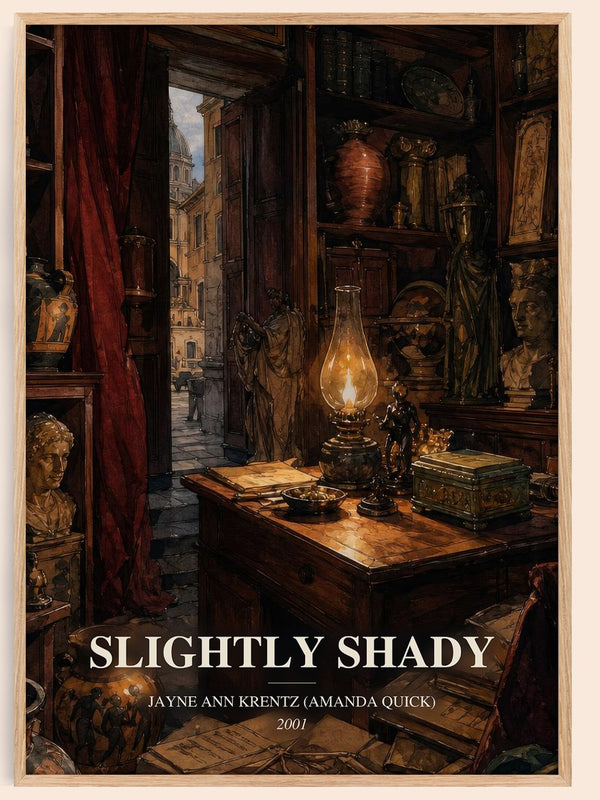Slightly Shady watercolour book poster by Jayne Ann Krentz (Amanda Quick) – framed literary art print
