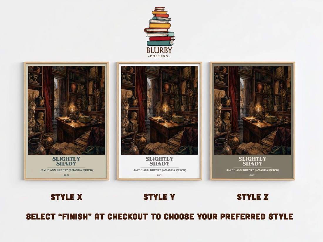 Slightly Shady book cover print in frame leaning in hallway – romance wall art (mockup)