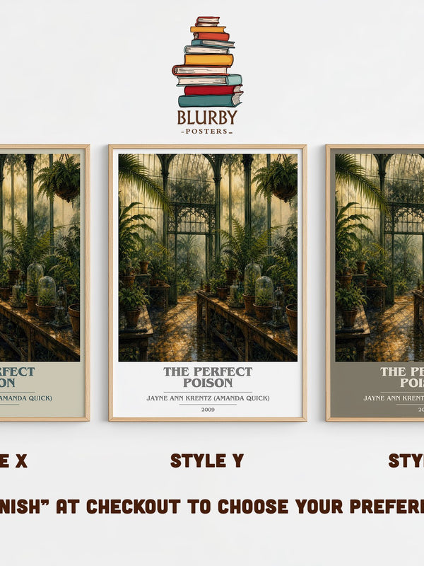 The Perfect Poison book cover print in frame leaning in hallway – romance wall art