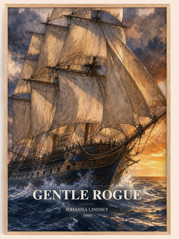 Gentle Rogue watercolour book poster by Johanna Lindsey – framed literary art print