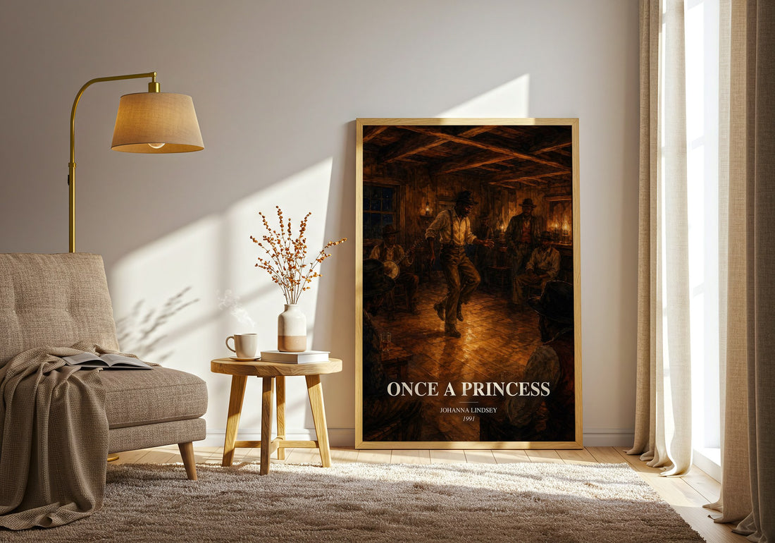 Once a Princess watercolour print in frame leaning in hallway – romance wall art (mockup)