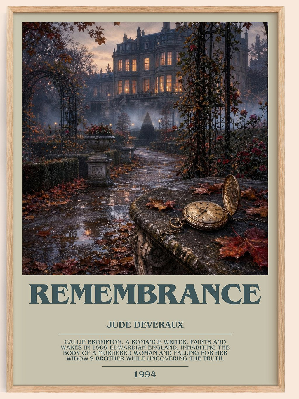 Remembrance bookish book poster by Jude Deveraux – framed literary art print