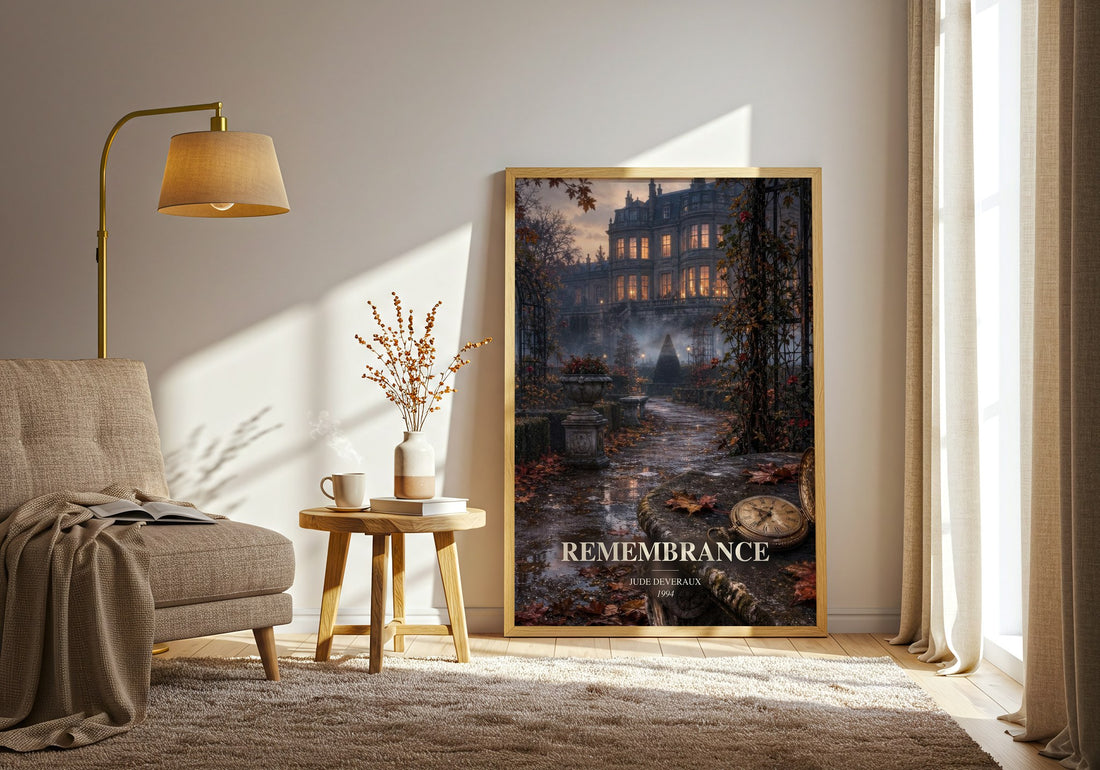 Remembrance watercolour print in frame leaning in hallway – romance wall art (mockup)