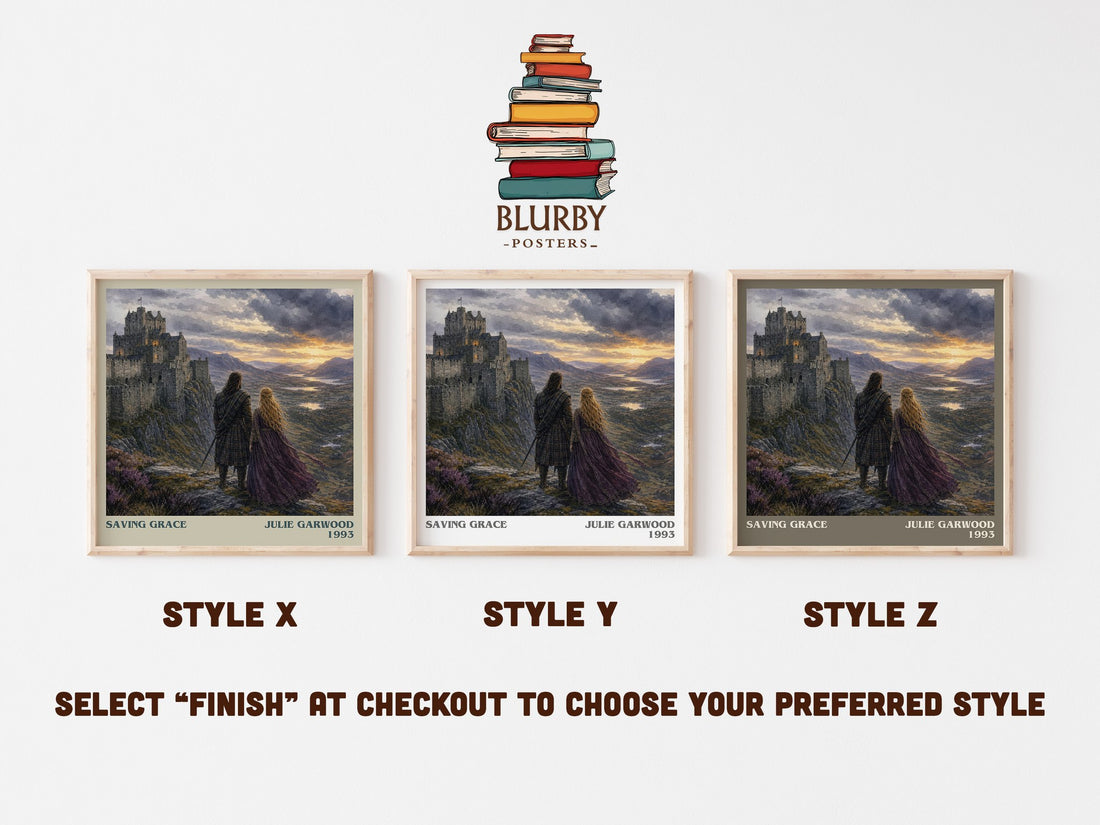 Saving Grace literary print in frame leaning in hallway – romance wall art (mockup)
