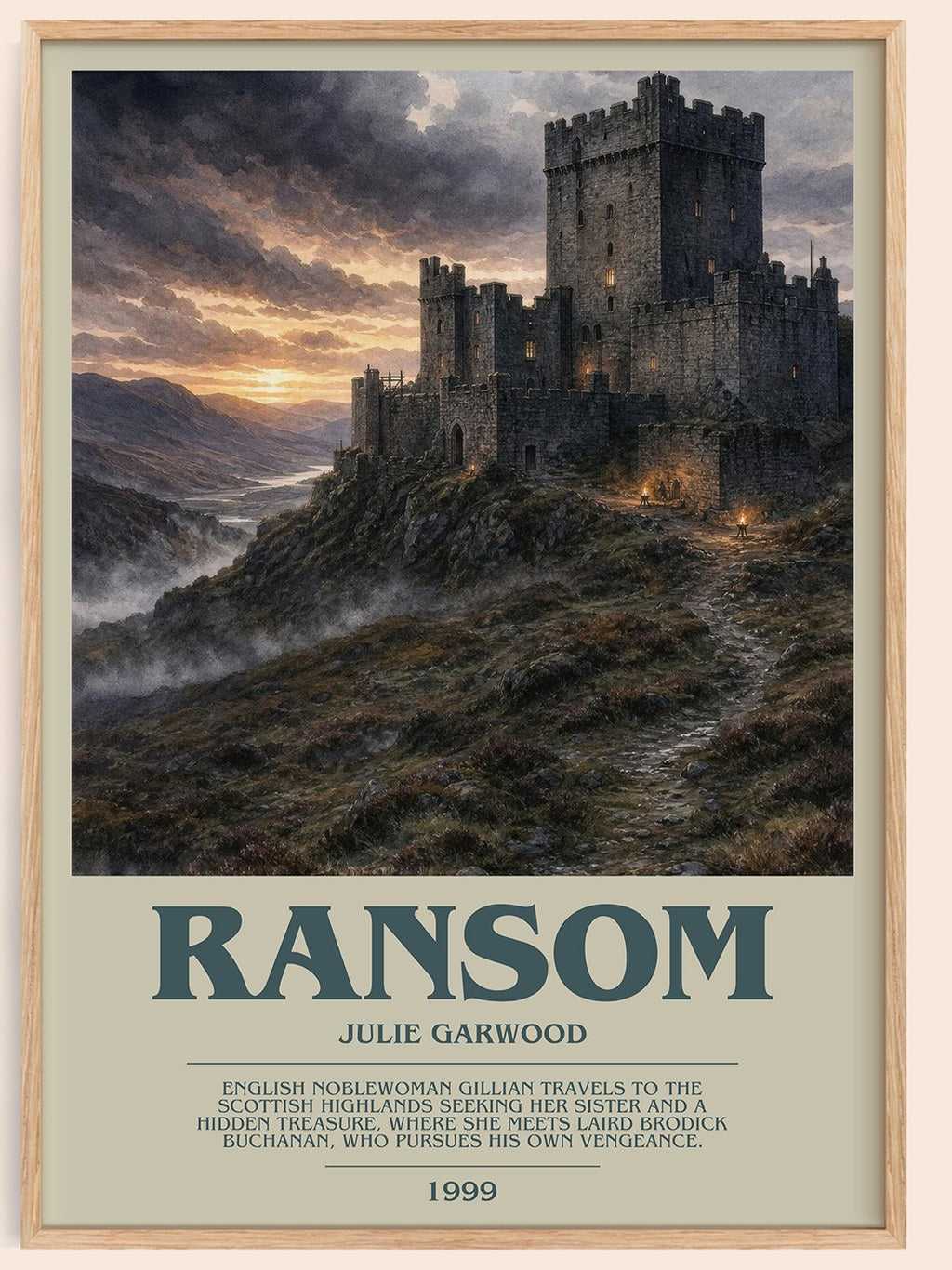 Ransom bookish book poster by Julie Garwood – framed literary art print