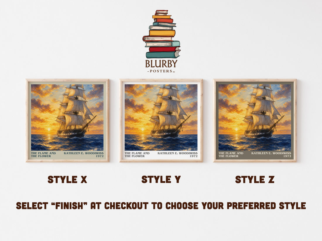 The Flame and the Flower literary print in frame leaning in hallway – romance wall art (mockup)