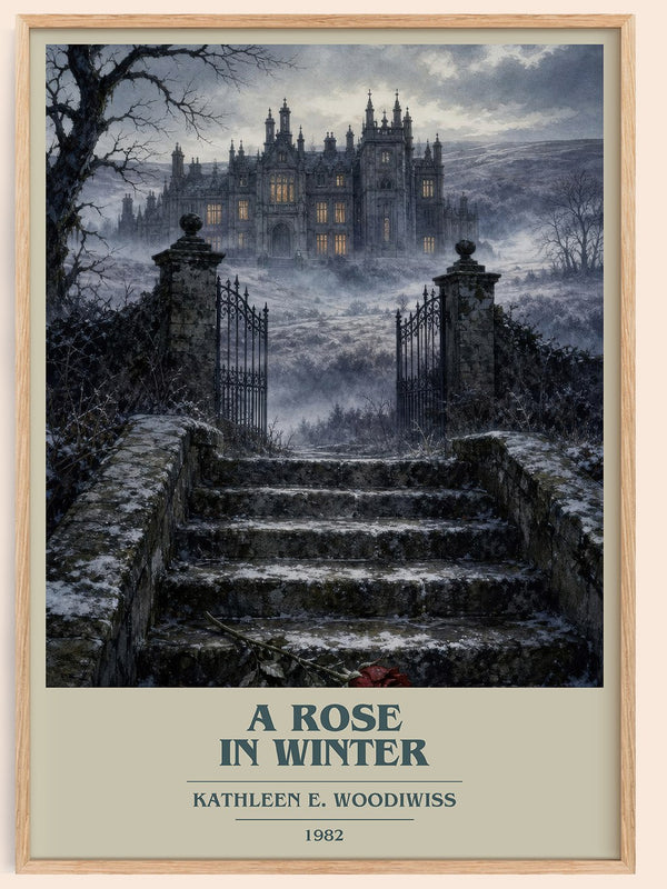 A Rose in Winter book cover book poster by Kathleen E. Woodiwiss – framed literary art print