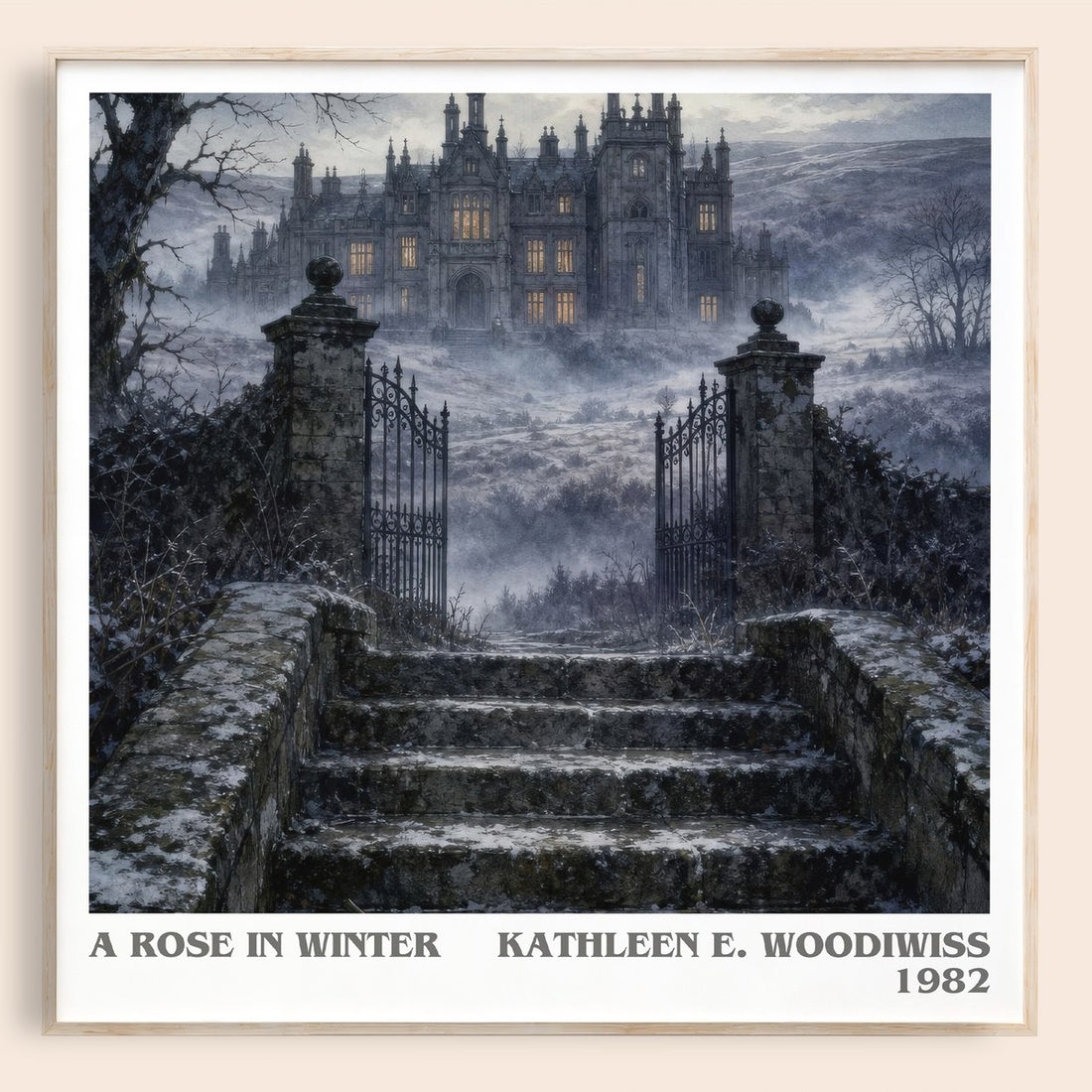 A Rose in Winter literary book poster by Kathleen E. Woodiwiss – framed literary art print