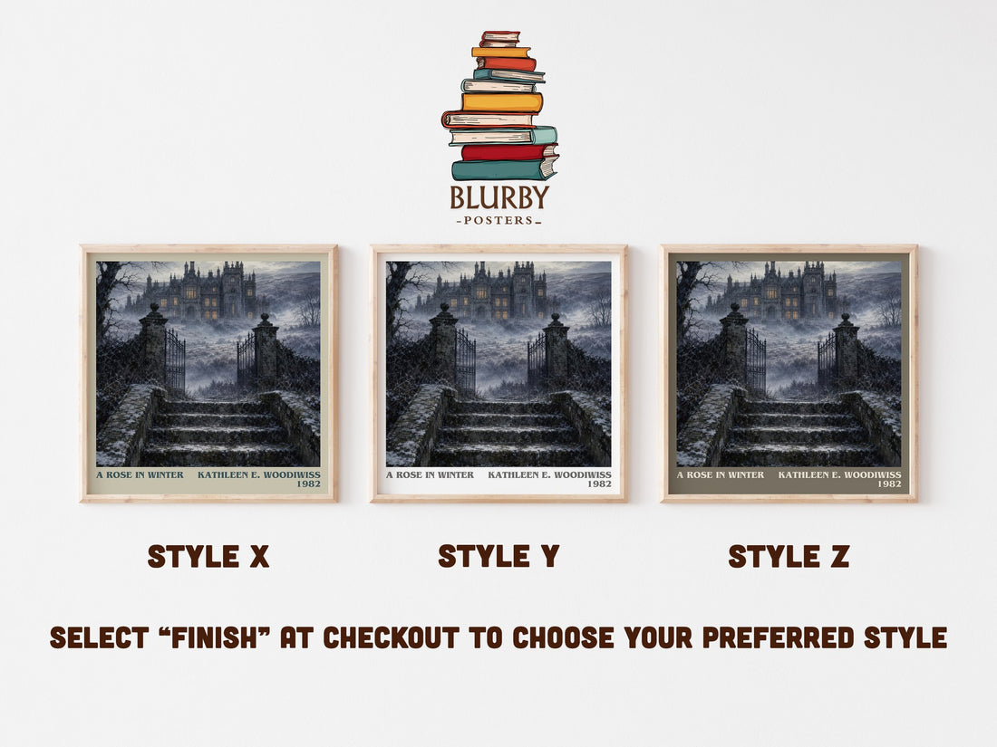 A Rose in Winter literary print in frame leaning in hallway – romance wall art (mockup)