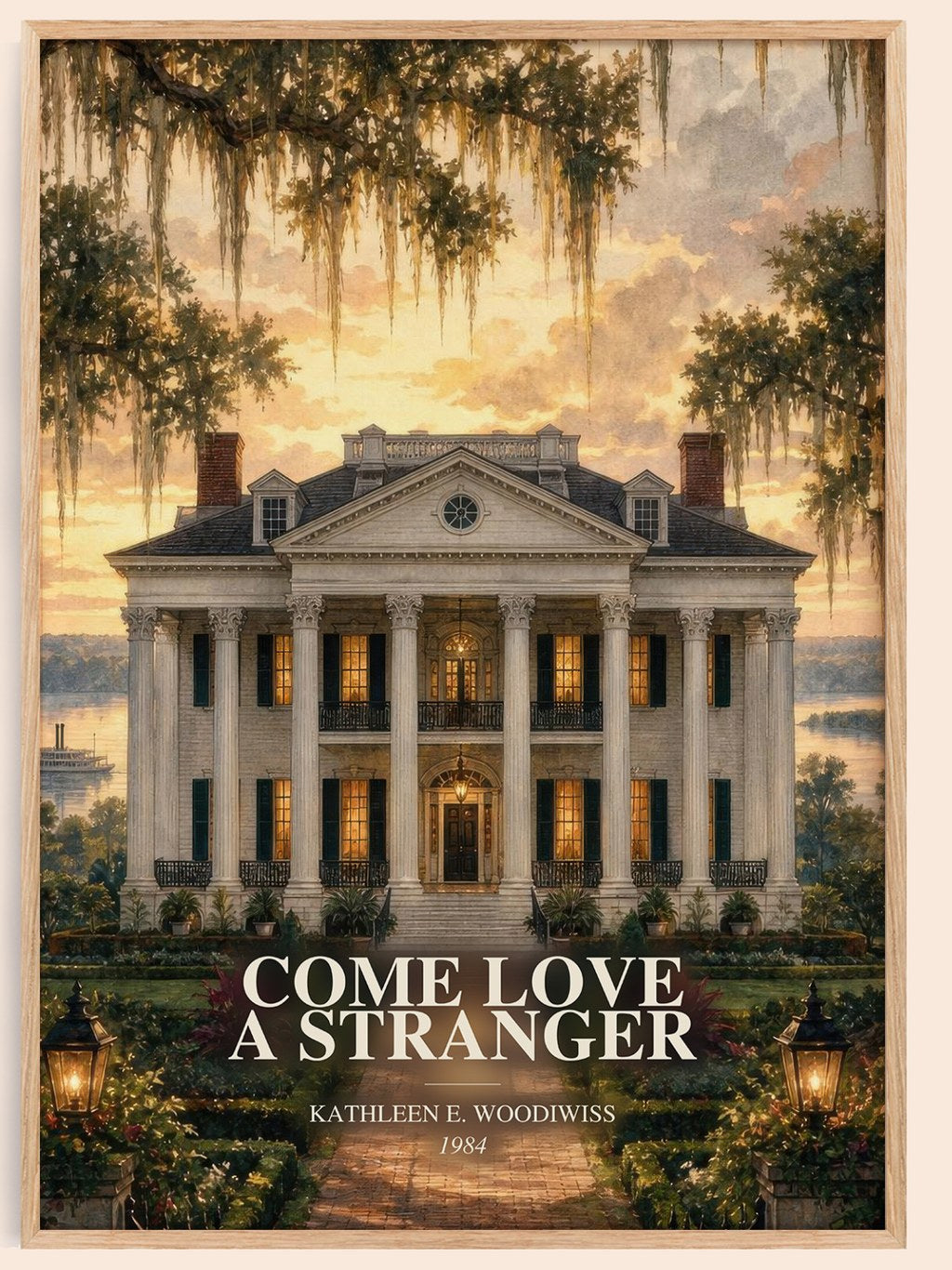 Come Love a Stranger watercolour book poster by Kathleen E. Woodiwiss – framed literary art print