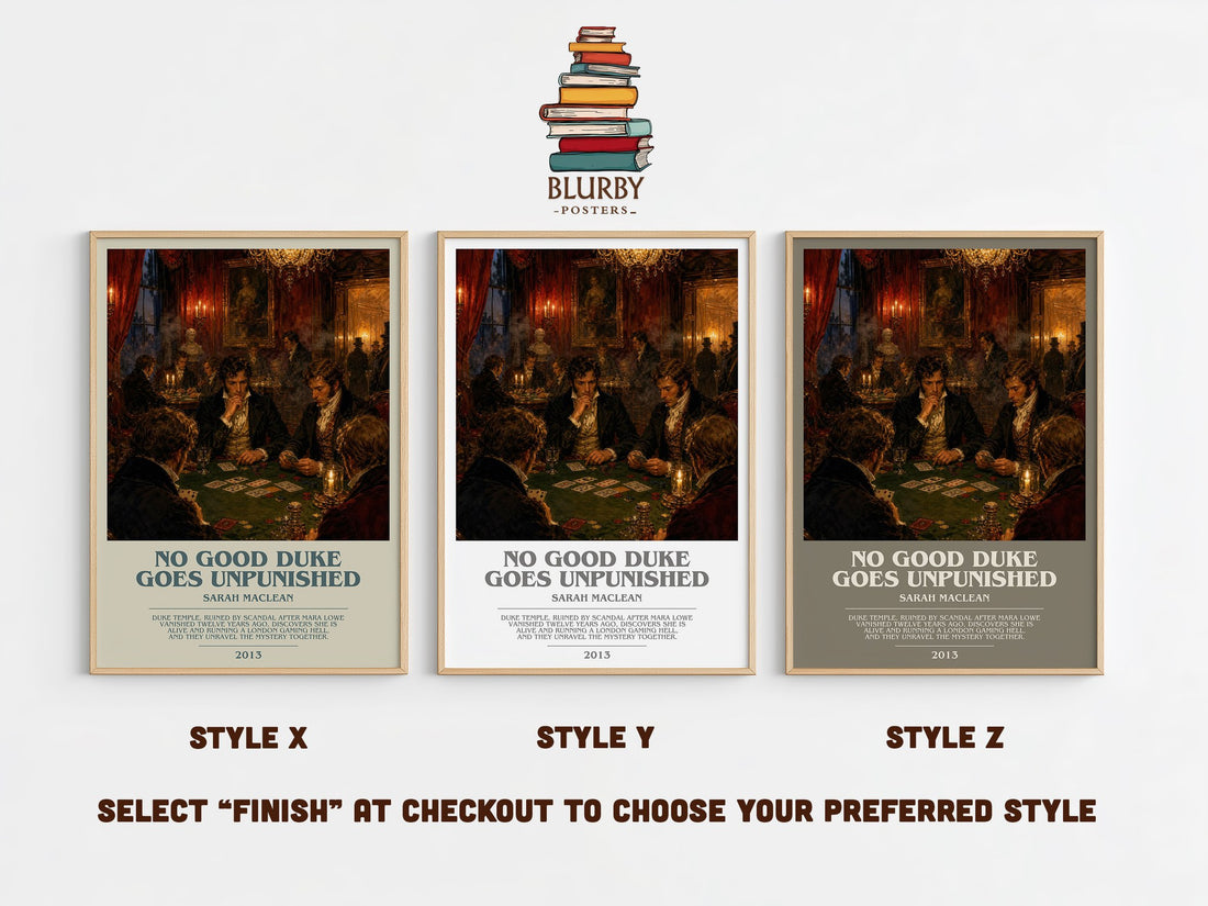 No Good Duke Goes Unpunished bookish print in frame leaning in hallway – romance wall art (mockup)