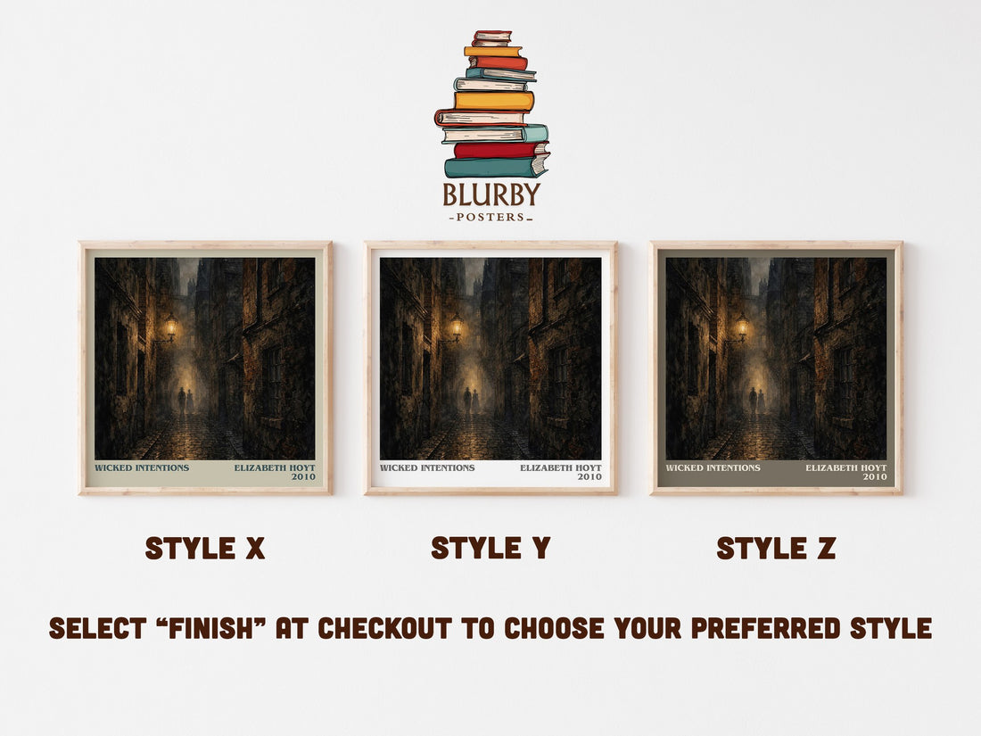 Wicked Intentions literary print in frame leaning in hallway – romance wall art (mockup)