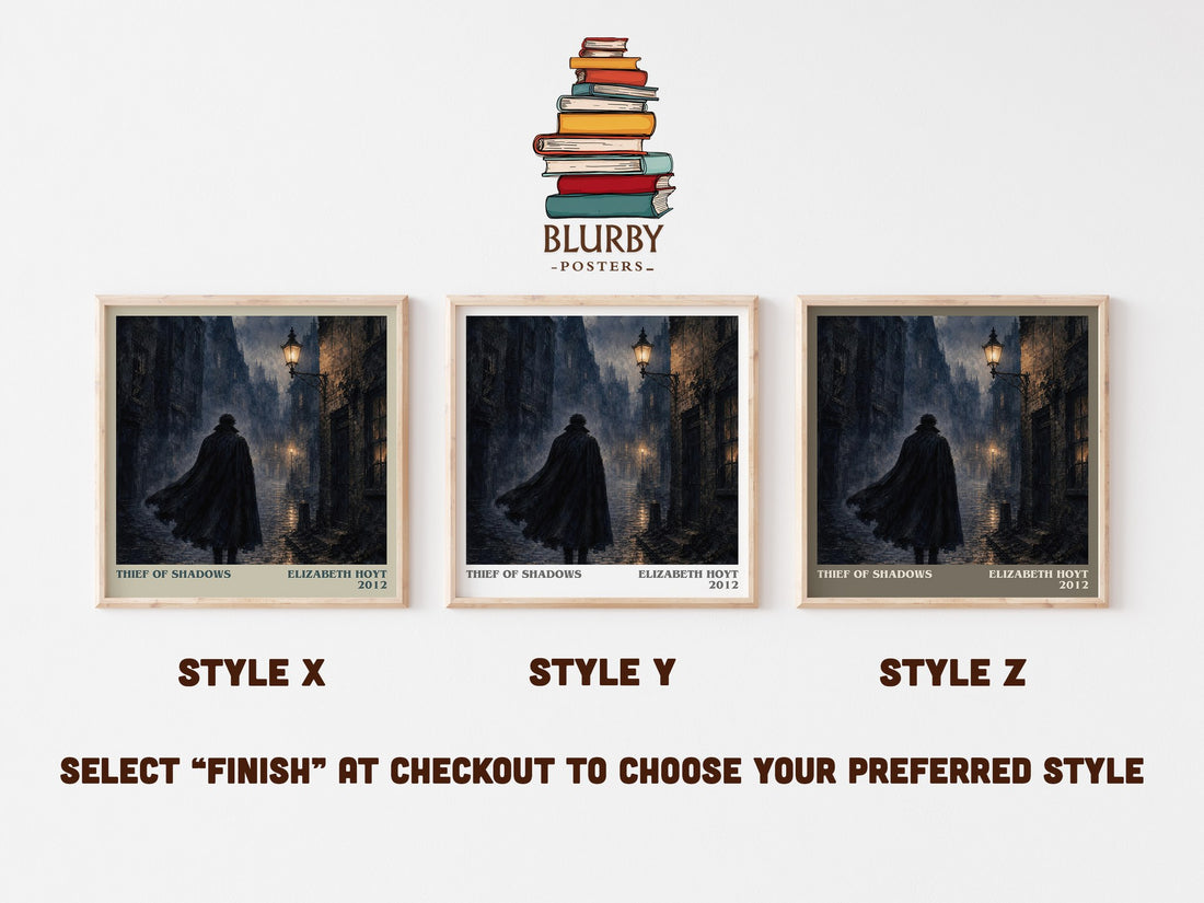 Thief of Shadows literary print in frame leaning in hallway – romance wall art (mockup)