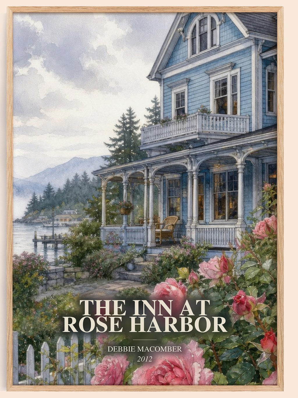 The Inn at Rose Harbor watercolour book poster by Debbie Macomber – framed literary art print