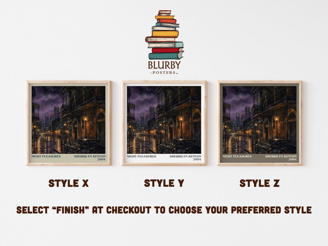 Night Pleasures literary print in frame leaning in hallway – romance wall art (mockup)