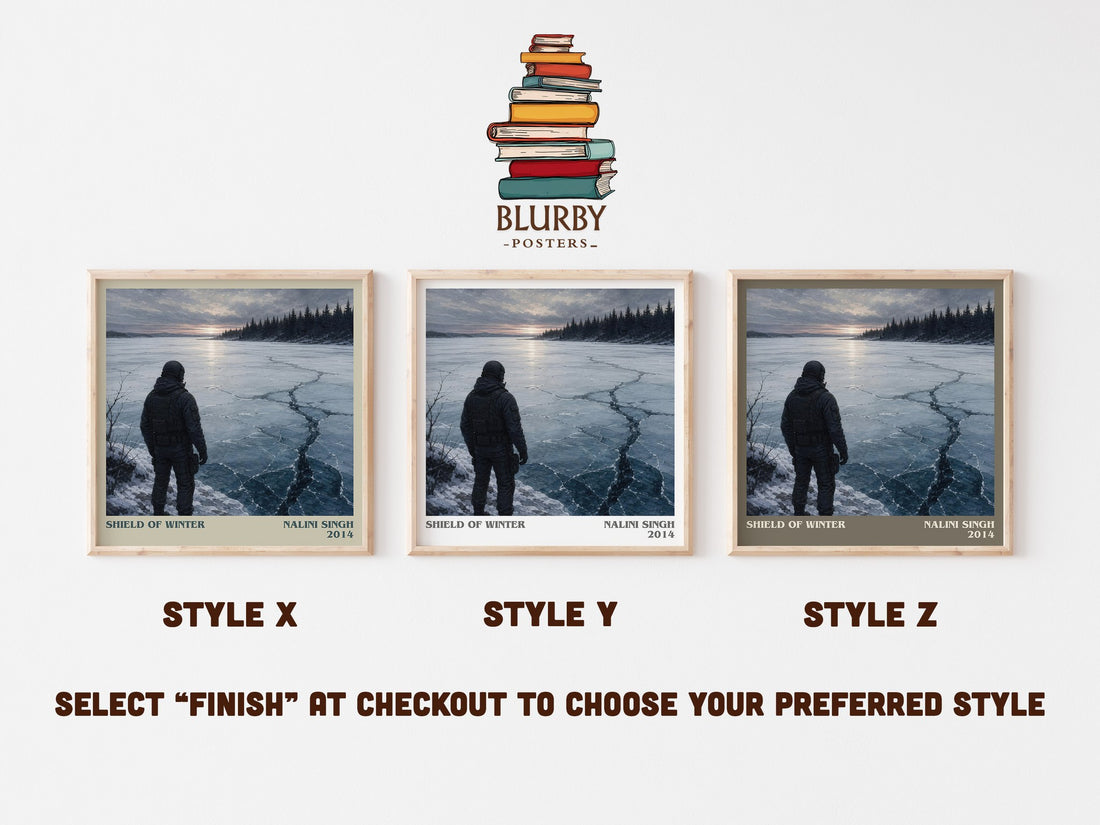 Shield of Winter literary print in frame leaning in hallway – romance wall art (mockup)