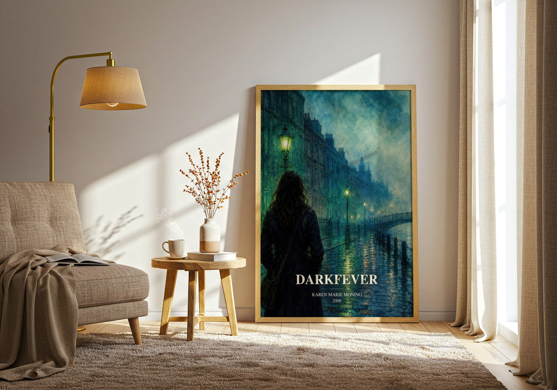 Darkfever watercolour print in frame leaning in hallway – fantasy wall art (mockup)