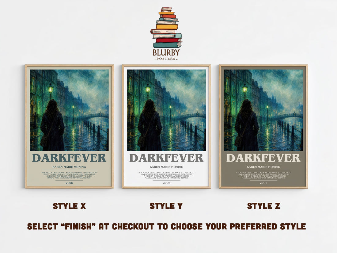 Darkfever bookish print in frame leaning in hallway – fantasy wall art (mockup)