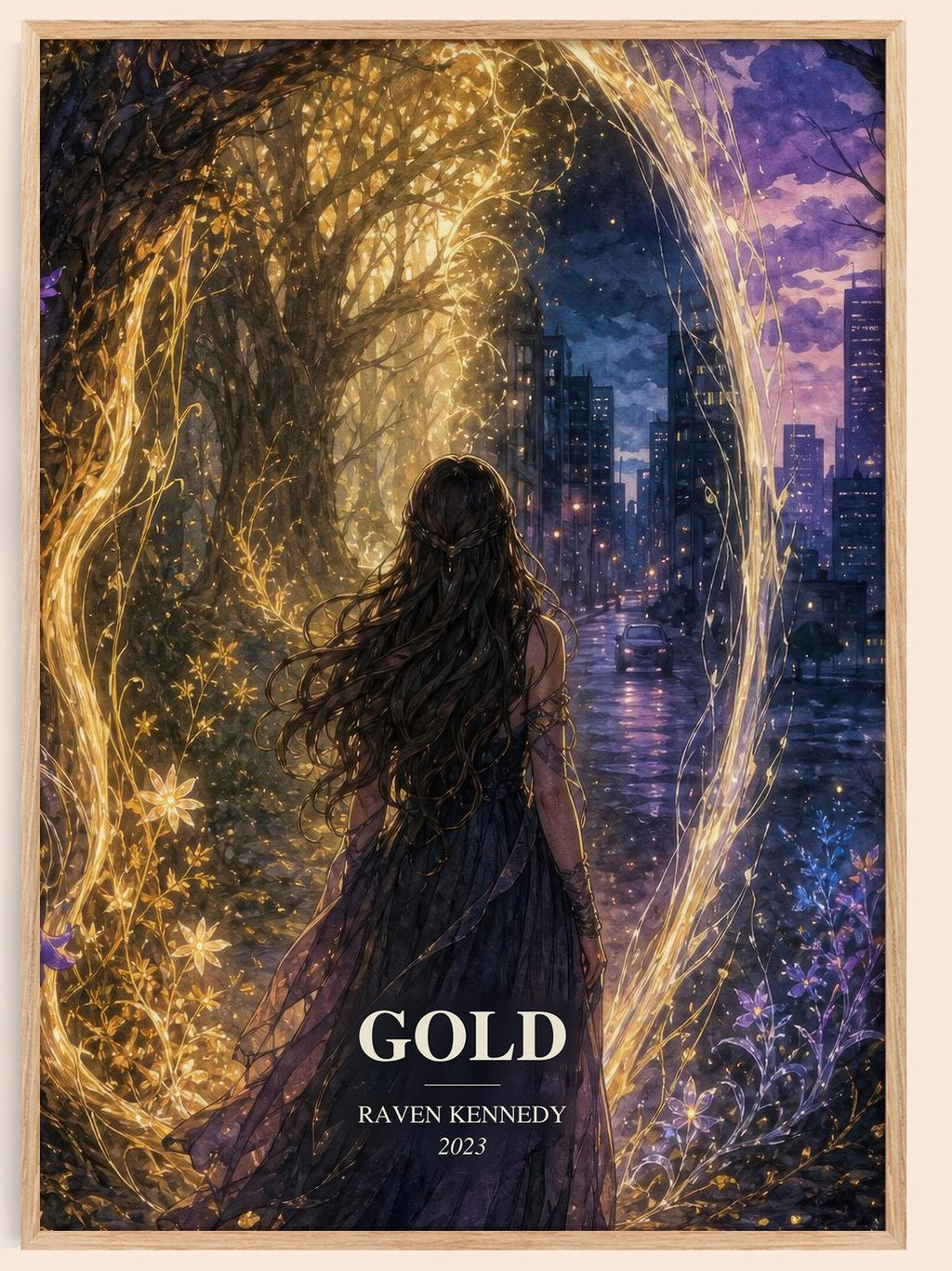Gold watercolour book poster by Raven Kennedy – framed literary art print