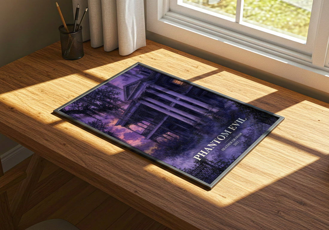 Phantom Evil watercolour book poster framed on wall – thriller wall art