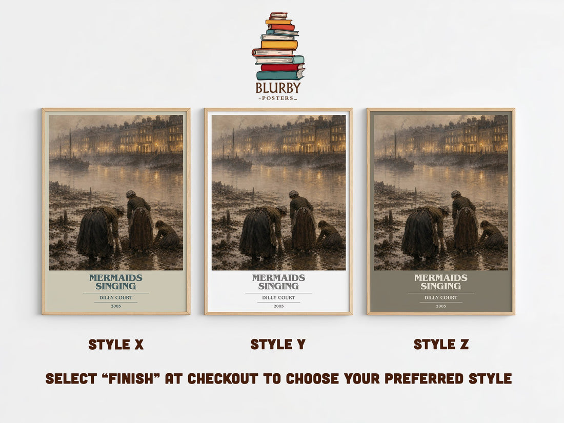 Mermaids Singing book cover print in frame leaning in hallway – historical fiction wall art (mockup)