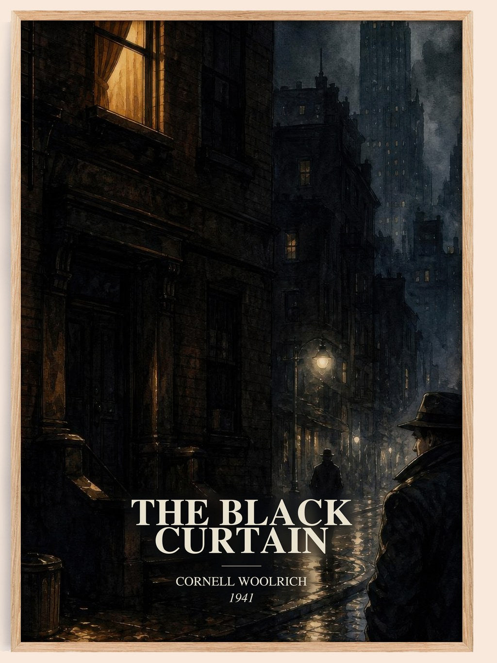 The Black Curtain watercolour book poster by Cornell Woolrich – framed literary art print