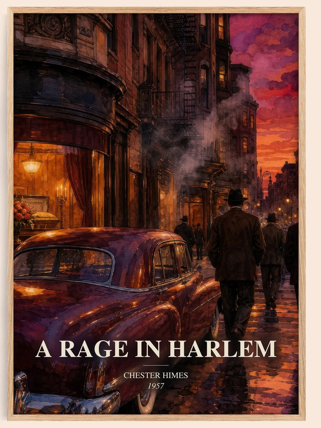 A Rage in Harlem watercolour book poster by Chester Himes – framed literary art print