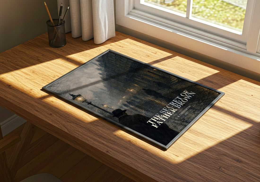 The Secret of Father Brown watercolour book poster framed on wall – mystery wall art