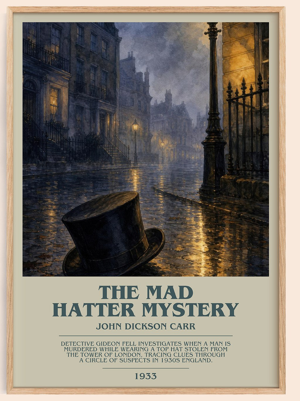 The Mad Hatter Mystery bookish book poster by John Dickson Carr – framed literary art print