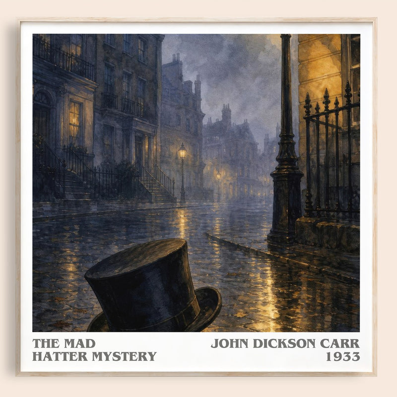 The Mad Hatter Mystery literary book poster by John Dickson Carr – framed literary art print