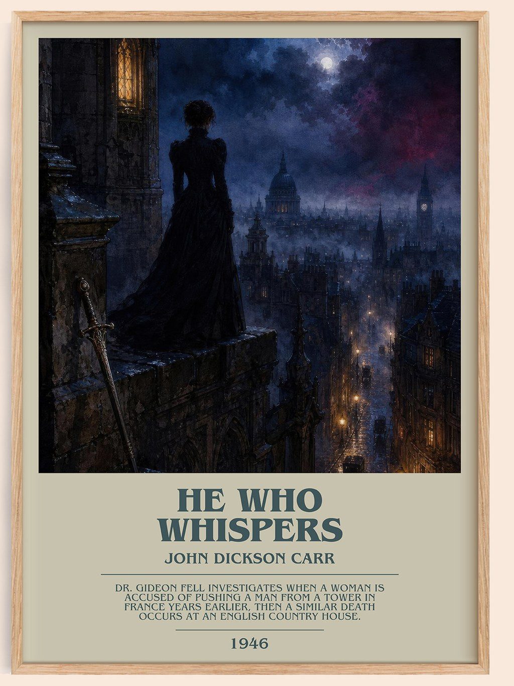 He Who Whispers bookish book poster by John Dickson Carr – framed literary art print