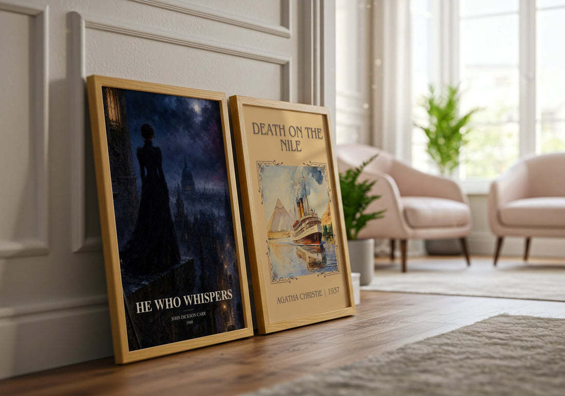 He Who Whispers watercolour print framed by window – literary home decor