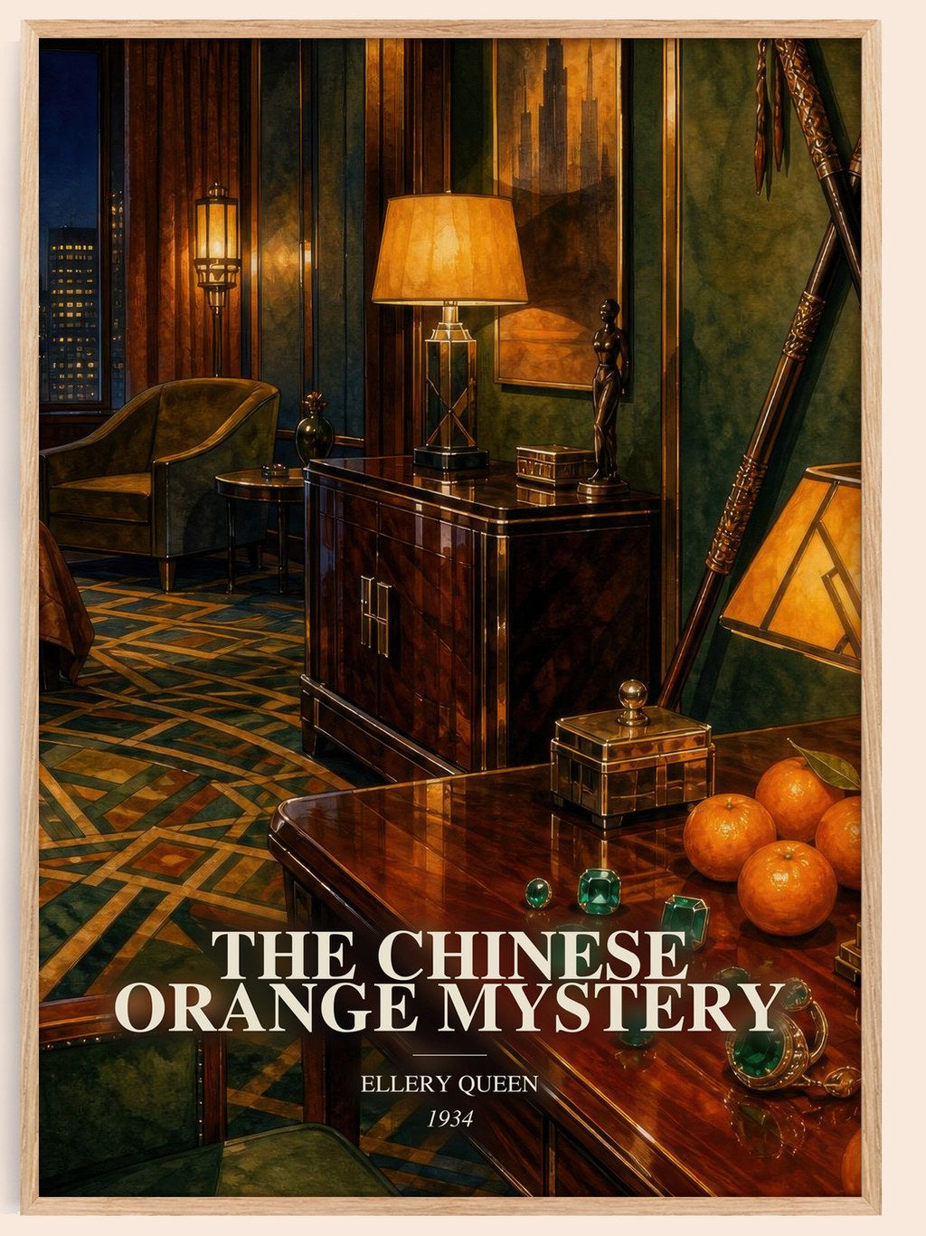 The Chinese Orange Mystery watercolour book poster by Ellery Queen – framed literary art print