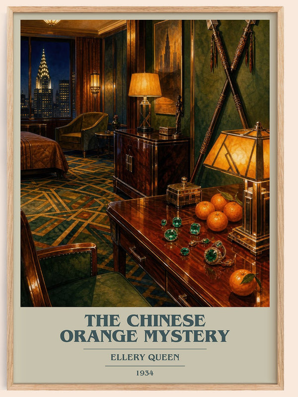 The Chinese Orange Mystery book cover book poster by Ellery Queen – framed literary art print