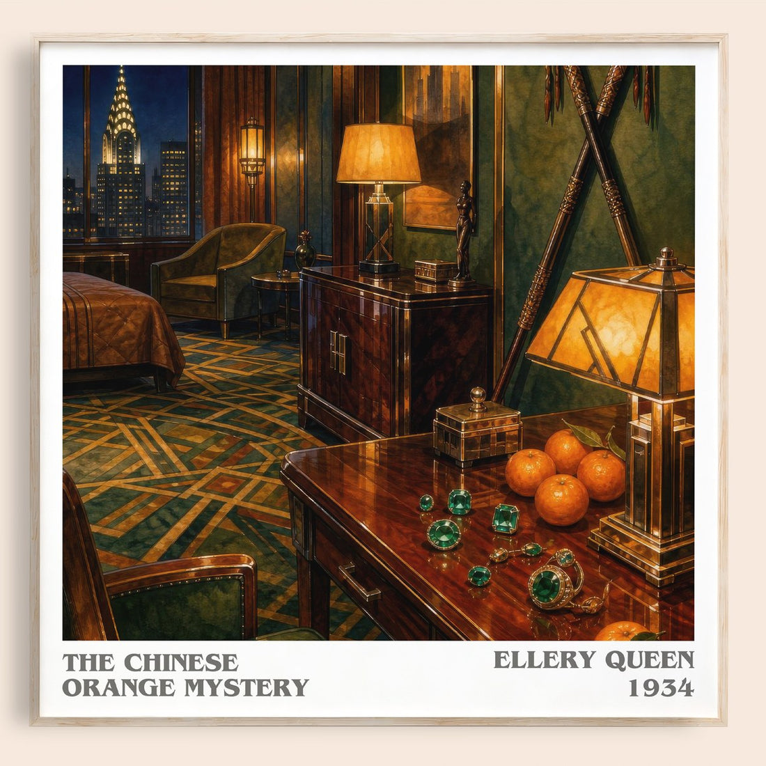 The Chinese Orange Mystery literary book poster by Ellery Queen – framed literary art print