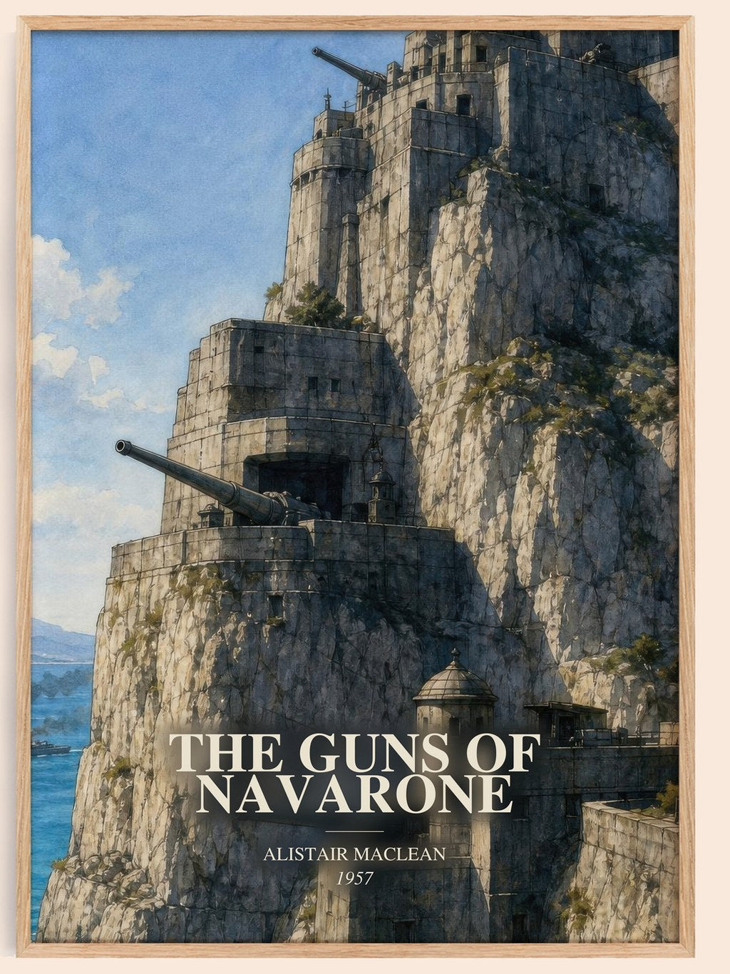 The Guns of Navarone watercolour book poster by Alistair MacLean – framed literary art print